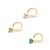 14K Green CZ Curved Nose Ring - 20G
