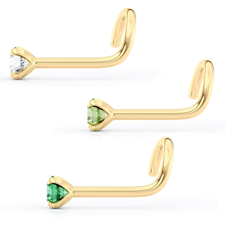 14K Green CZ Curved Nose Ring - 20G