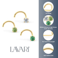 14K Green CZ Curved Nose Ring - 20G