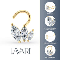 14K Marquee Cubic Zircoia Curved Nose Ring - 20G