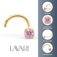 14K Crystal Curved Nose Ring - 20G