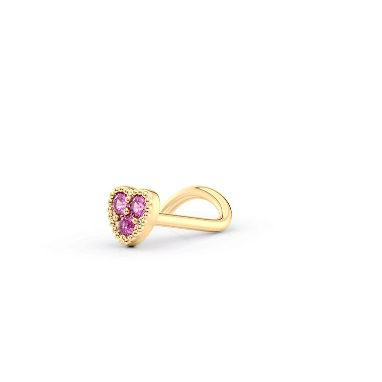14K Cubic Zirconia Heart Curved Nose Ring - 20G