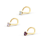 14K Purple CZ Curved Nose Ring - 20G