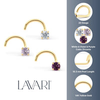 14K Purple CZ Curved Nose Ring - 20G