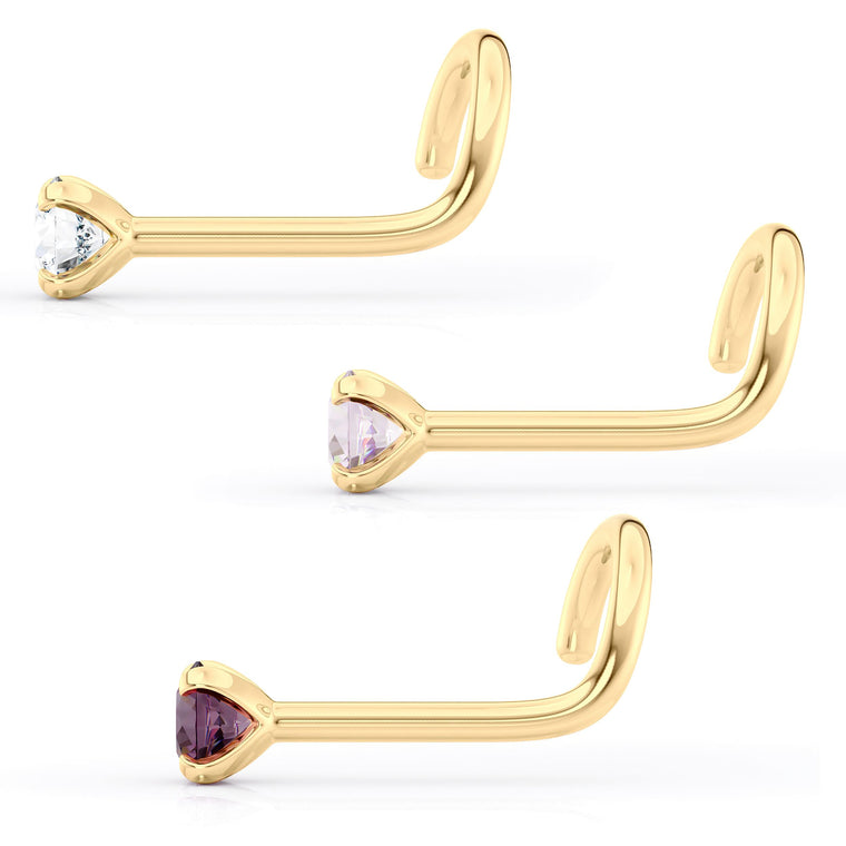 14K Purple CZ Curved Nose Ring - 20G
