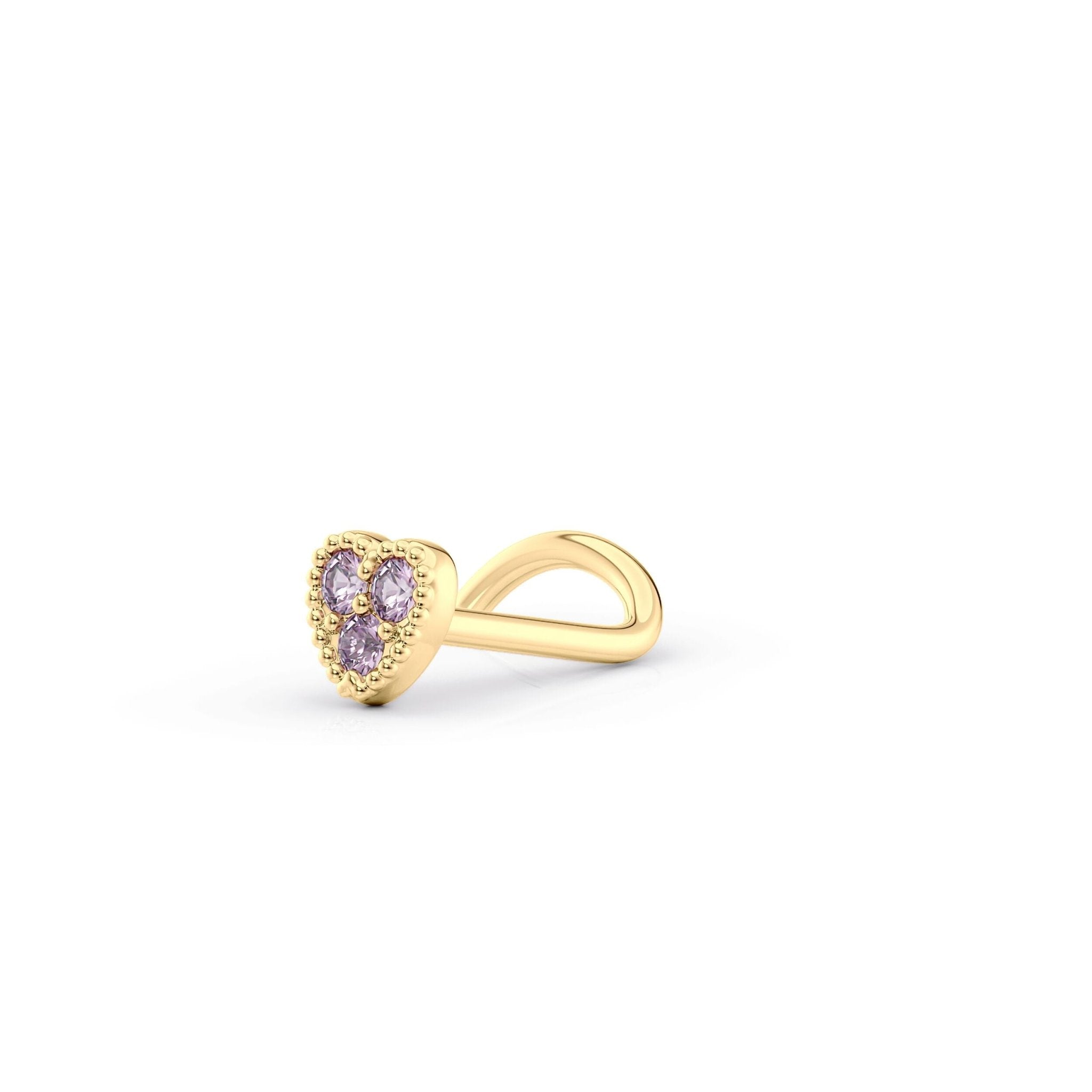 14K Cubic Zirconia Heart Curved Nose Ring - 20G
