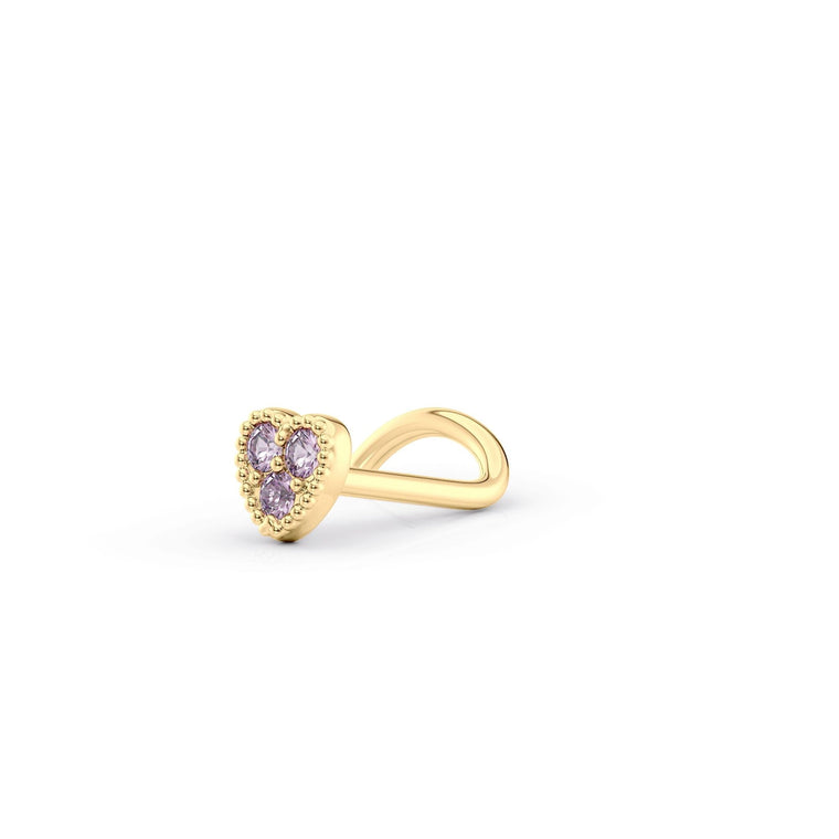 14K Cubic Zirconia Heart Curved Nose Ring - 20G