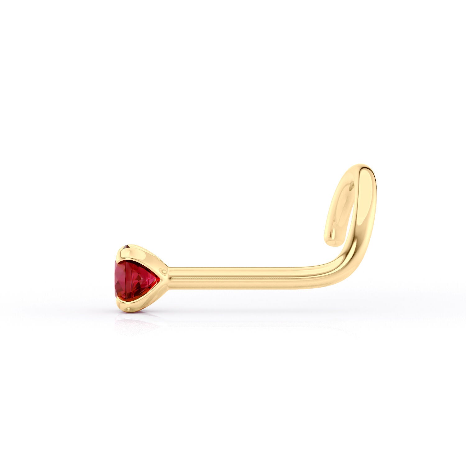 14K Red Crystal Curved Nose Ring - 20G