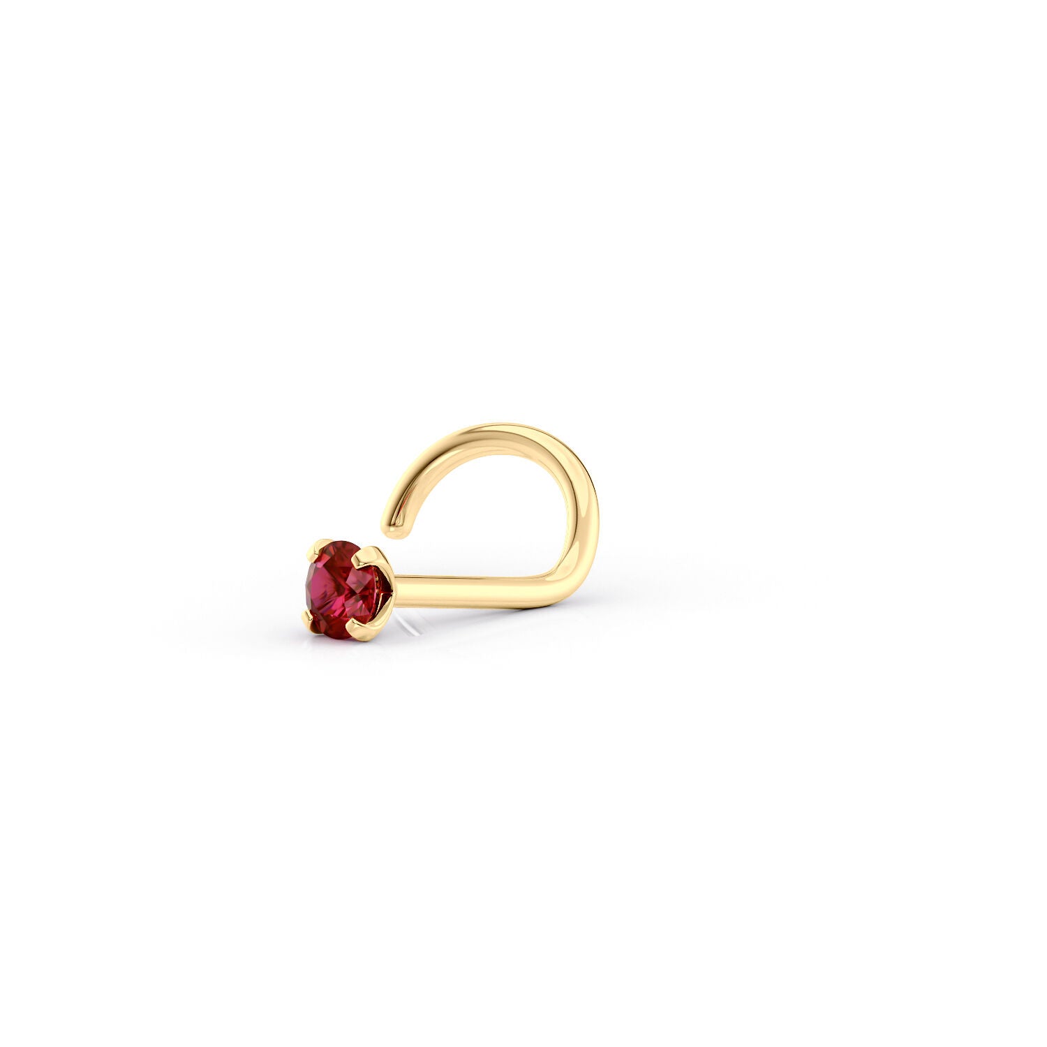 14K Red Crystal Curved Nose Ring - 20G