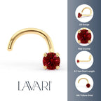 14K Red Crystal Curved Nose Ring - 20G