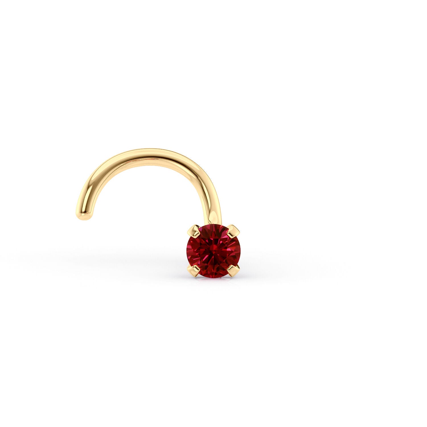 14K Red Crystal Curved Nose Ring - 20G