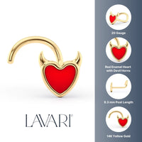 14K Devil Heart Nose Ring - 20G