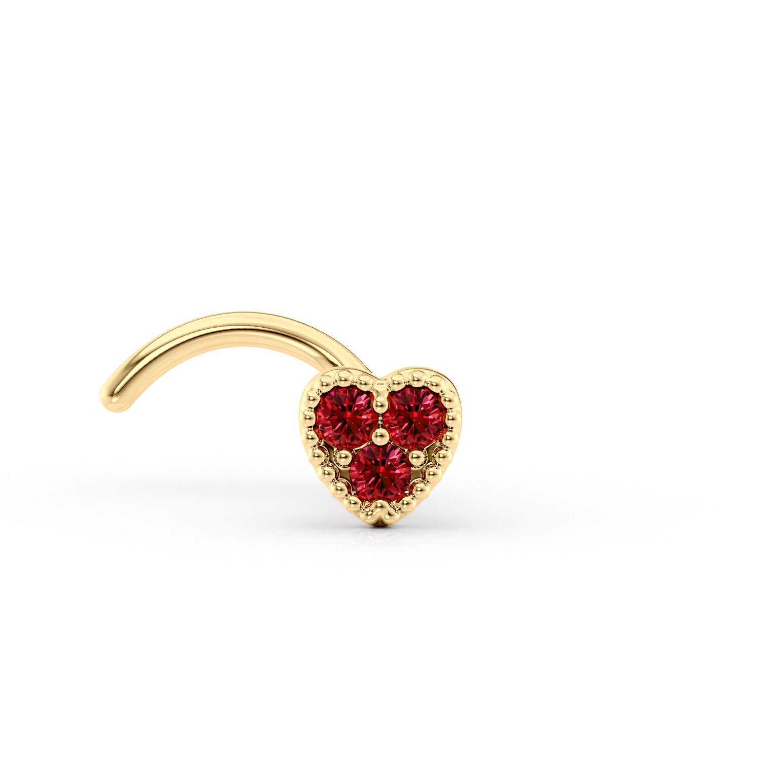 14K Cubic Zirconia Heart Curved Nose Ring - 20G