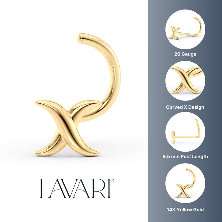 14K X Curved Nose Ring - 20G