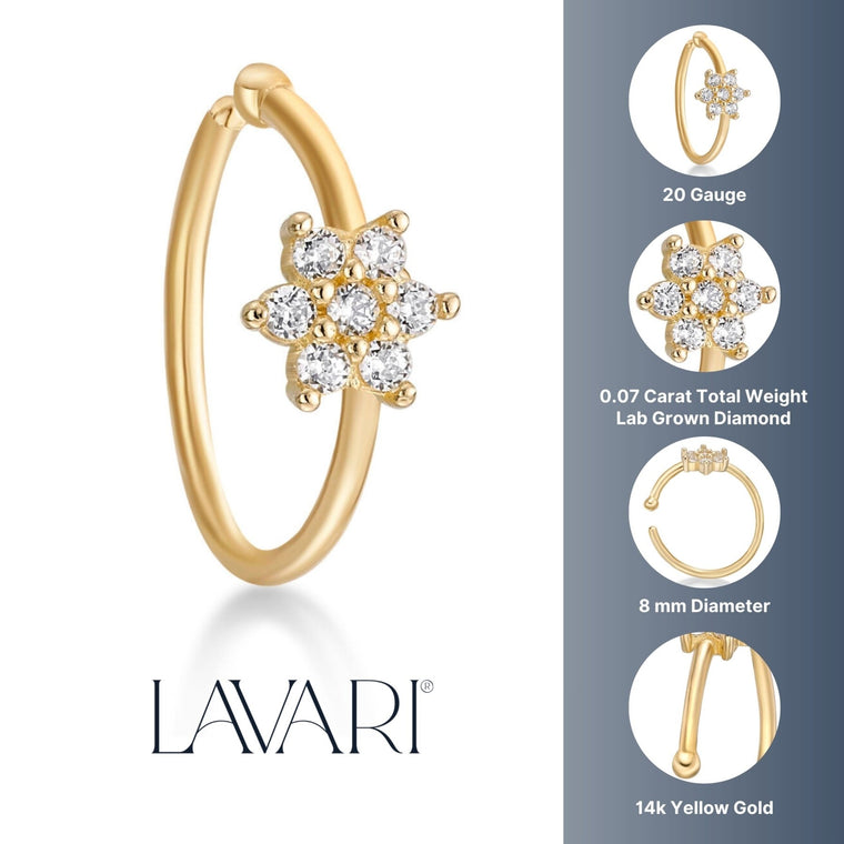 14K Gold 0.07 Carat Lab Grown Diamond Nose Hoop - 20G