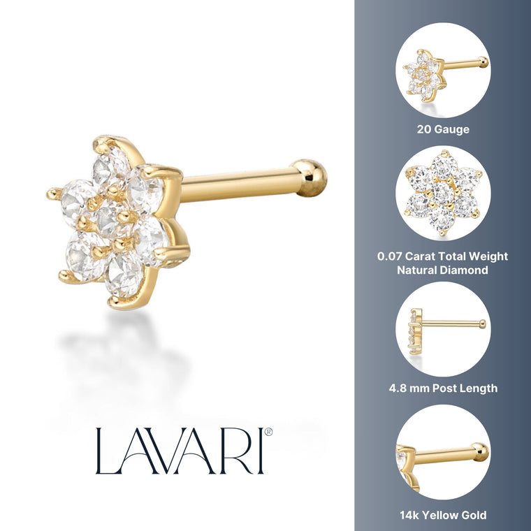 20 G (0.8 mm) Lab Grown Diamond Straight-Stud Nose Ring in 14K Gold