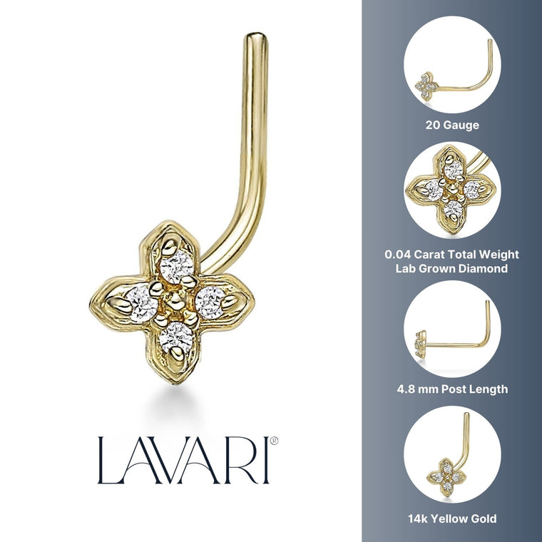 10K Gold Flower 0.04 Carat Lab Grown Diamond Nose Screw - 20G