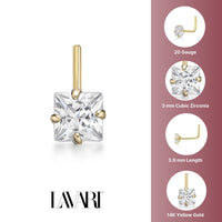 14K L-Shaped Cubic Zirconia Nose Ring - 20G