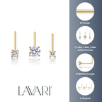 14K Gold L-Shaped Cubic Zirconia Nose Ring Set - 22G