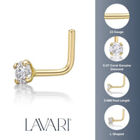 14K L-Shaped Diamond Nose Stud - 22G