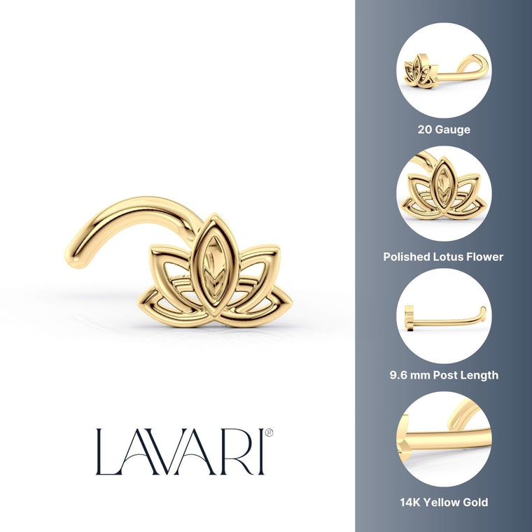 14K Lotus Curved Nose Ring - 20G