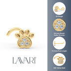 14K Paw Pad Cubic Zirconia Curved Nose Ring - 20G
