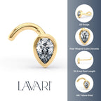 14K Teardrop Cubic Zircoia Curved Nose Ring - 20G