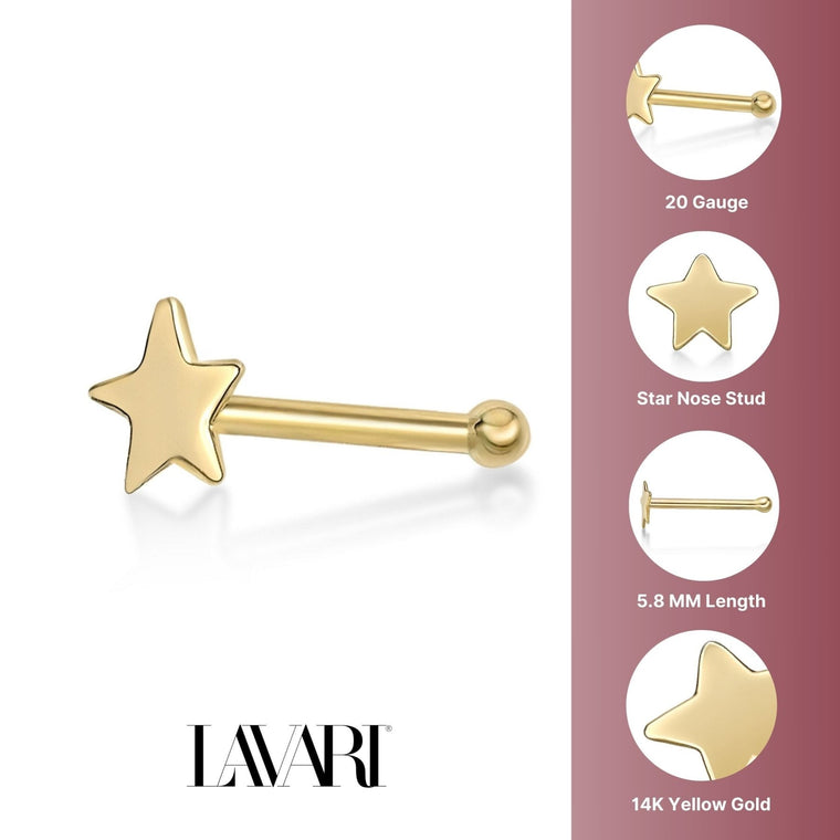 14K Gold Star Nose Stud - 20G