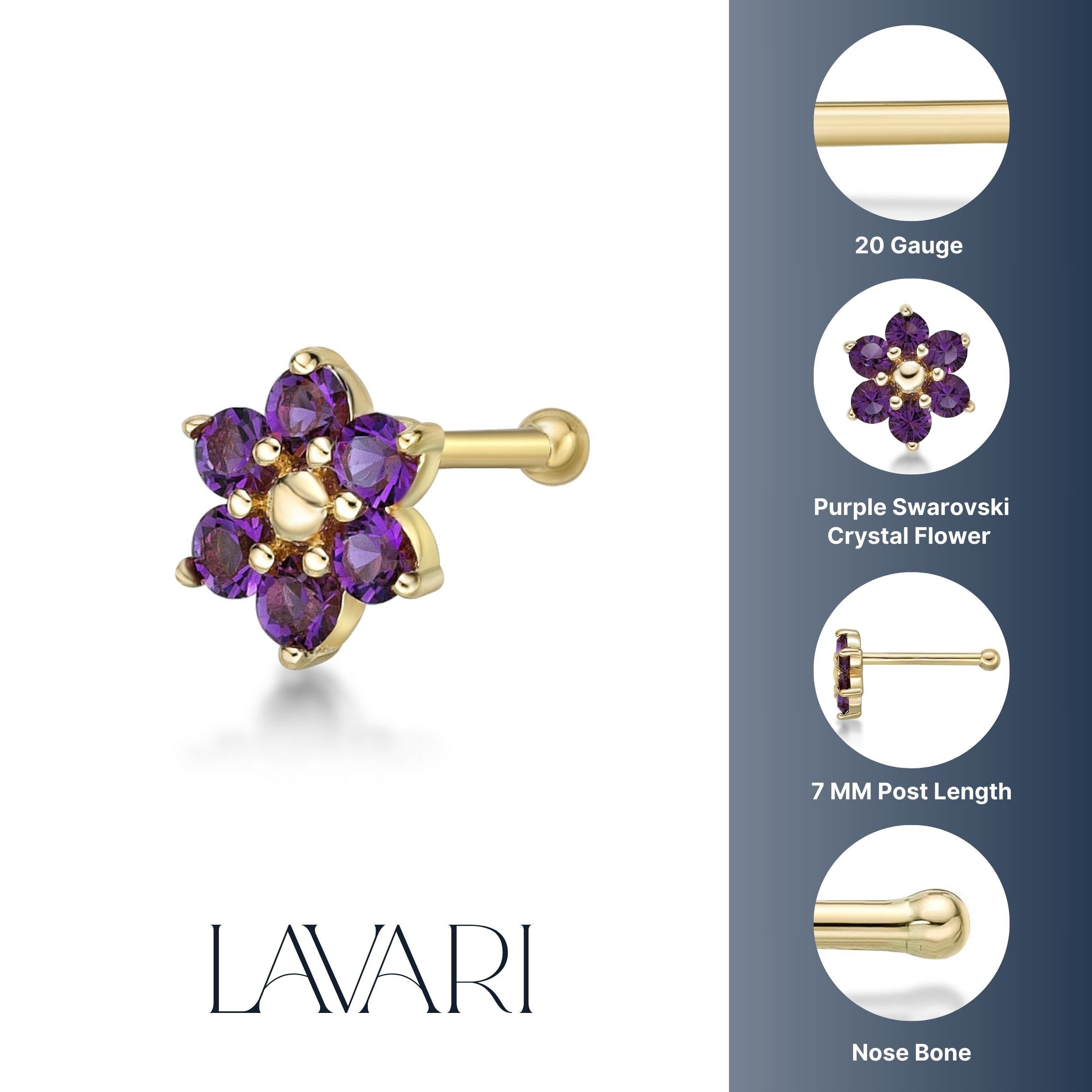 14K Swarovski Crystal Nose Stud - 20G