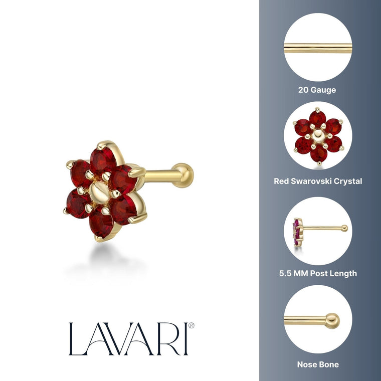 14K Swarovski Crystal Nose Stud - 20G