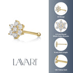 14K Gold Flower Cubic Zirconia Nose Stud - 22G