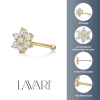 14K Gold Flower Cubic Zirconia Nose Stud - 22G