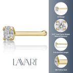 14K Gold Straight Bone Diamond Nose Stud - 22G