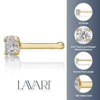 14K Gold Straight Bone Diamond Nose Stud - 22G