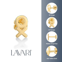 14K Yellow Gold XO Cartilage Earring