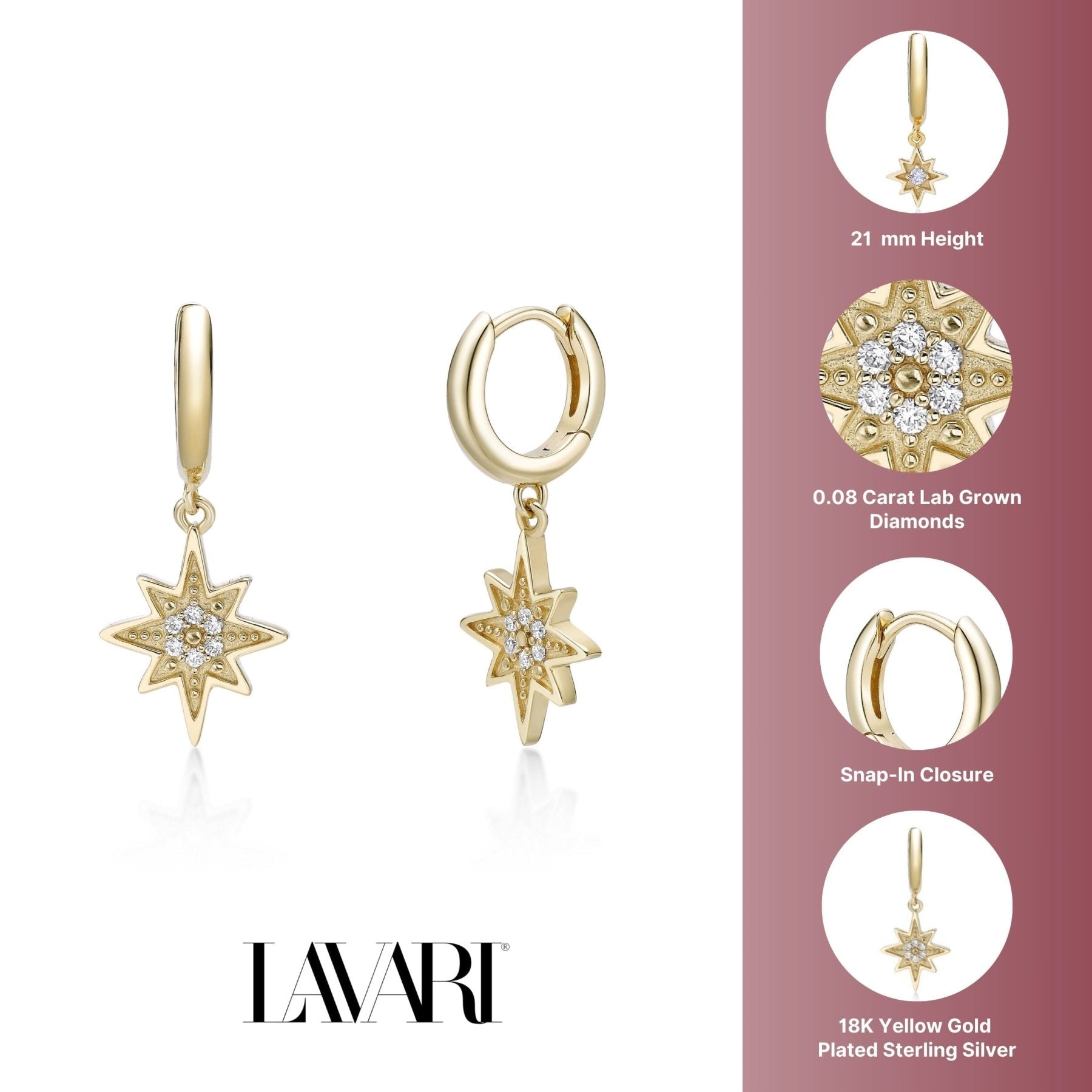 Large Star Dangle Huggie Earrings