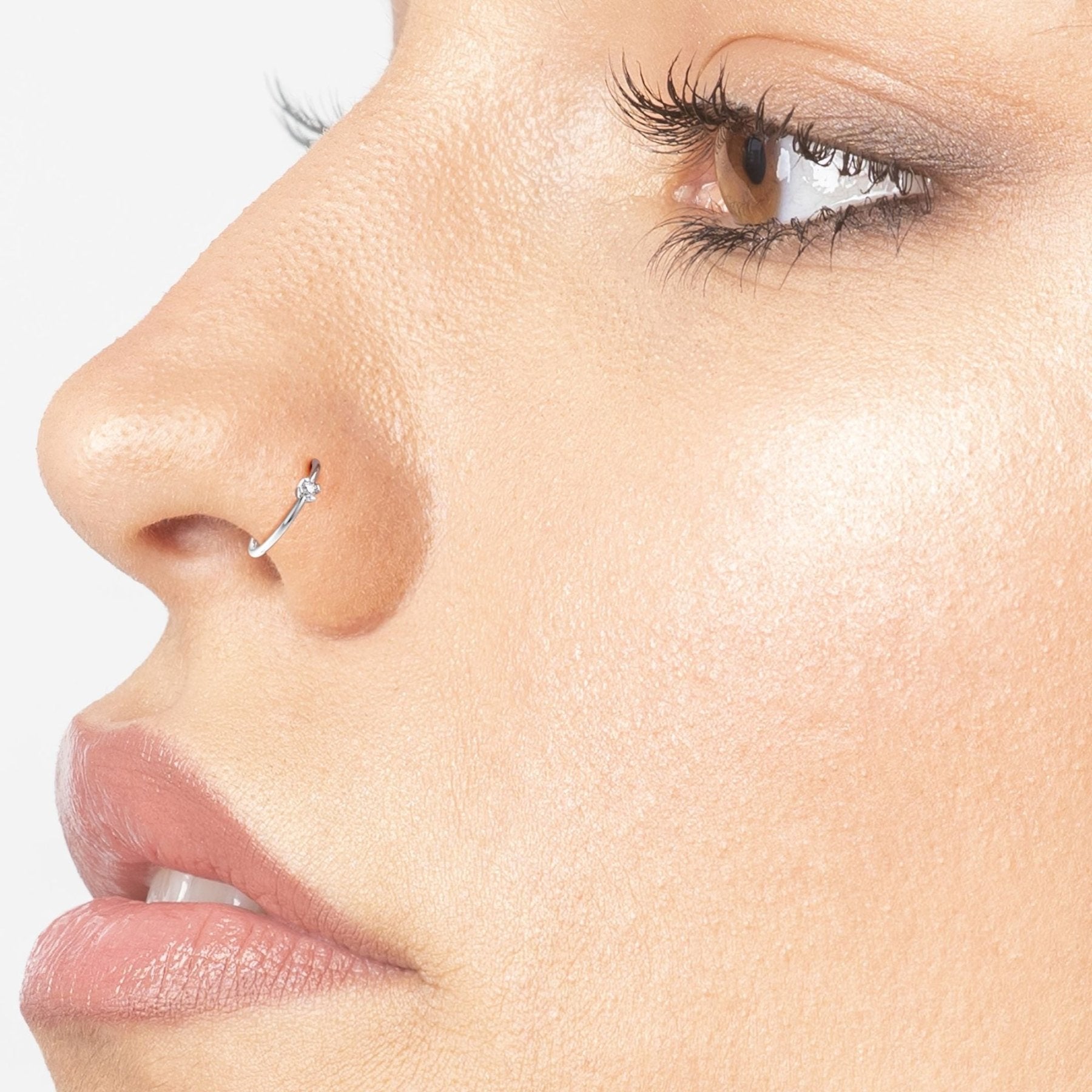 14K Gold Diamond Nose Hoop - 22G