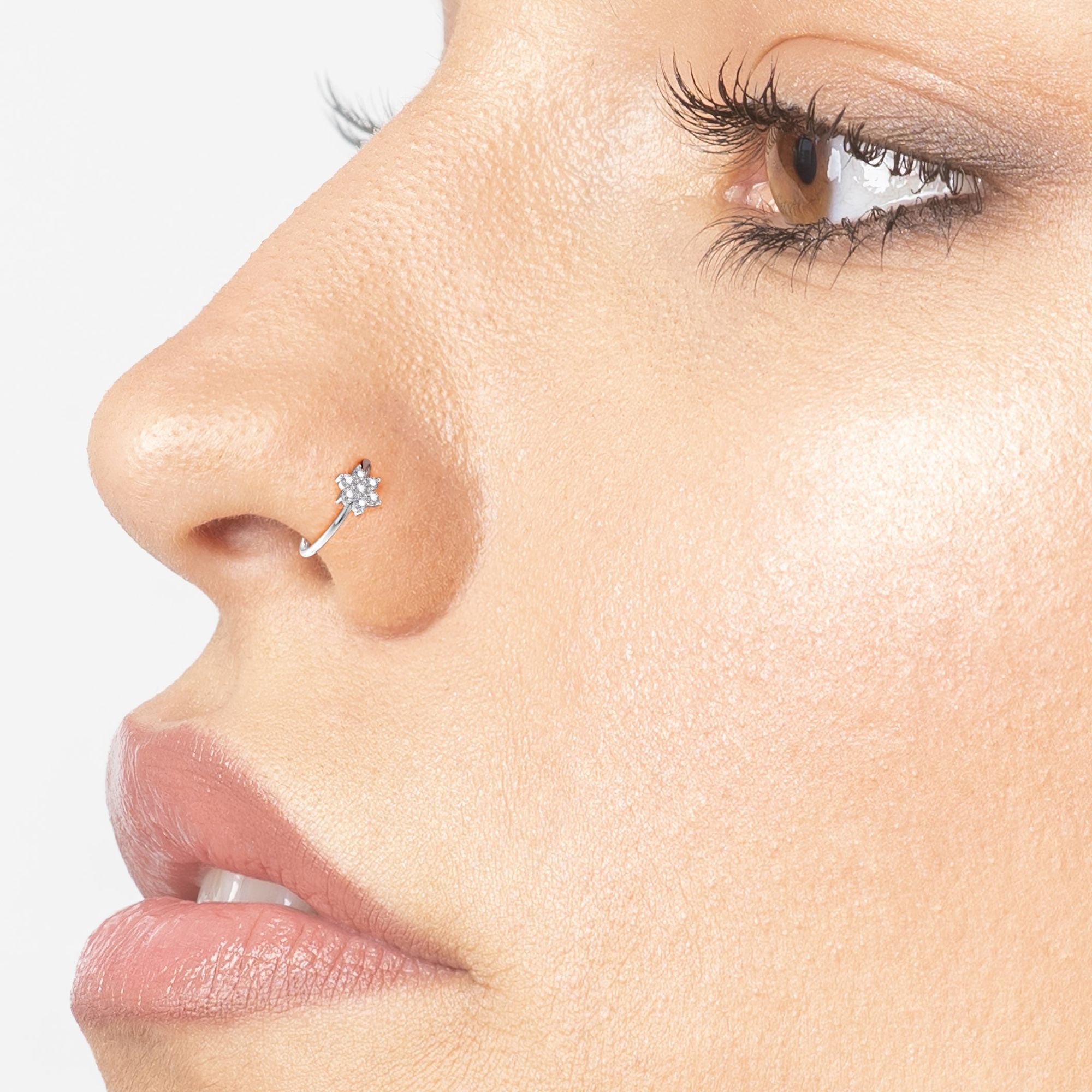 14K FlowerOpen Hoop Nose Ring - 22G