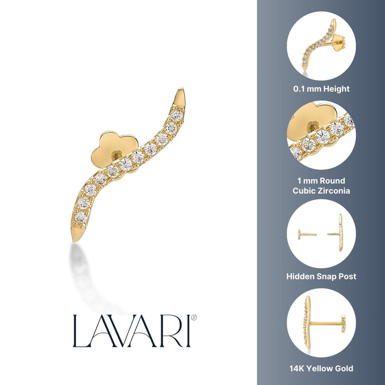 14K Gold Cubic Zirconia Wave Cartilage Earring