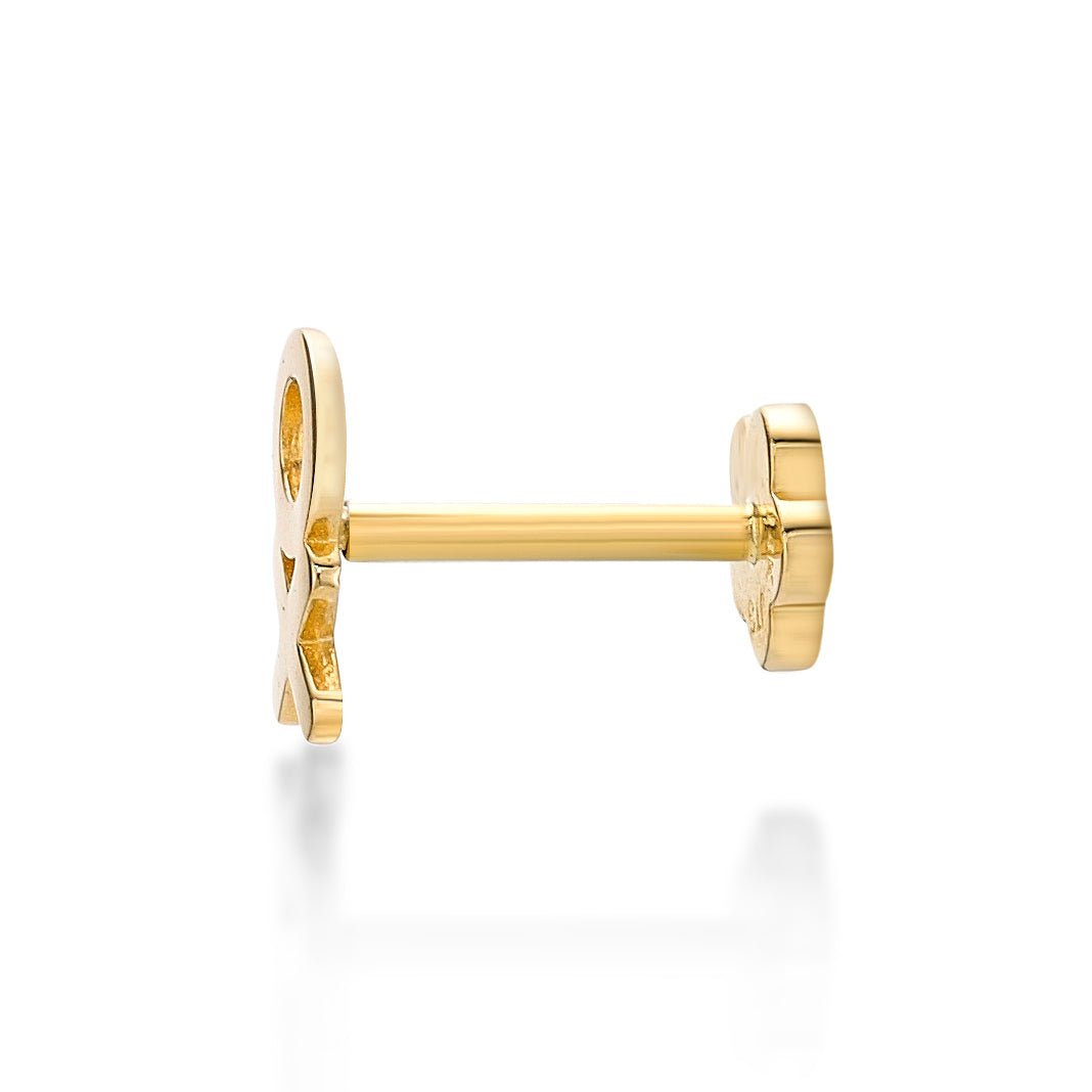 14K Yellow Gold XO Cartilage Earring