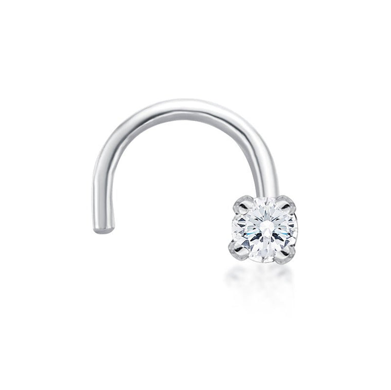 14K Gold Screw Diamond Nose Ring - 22G