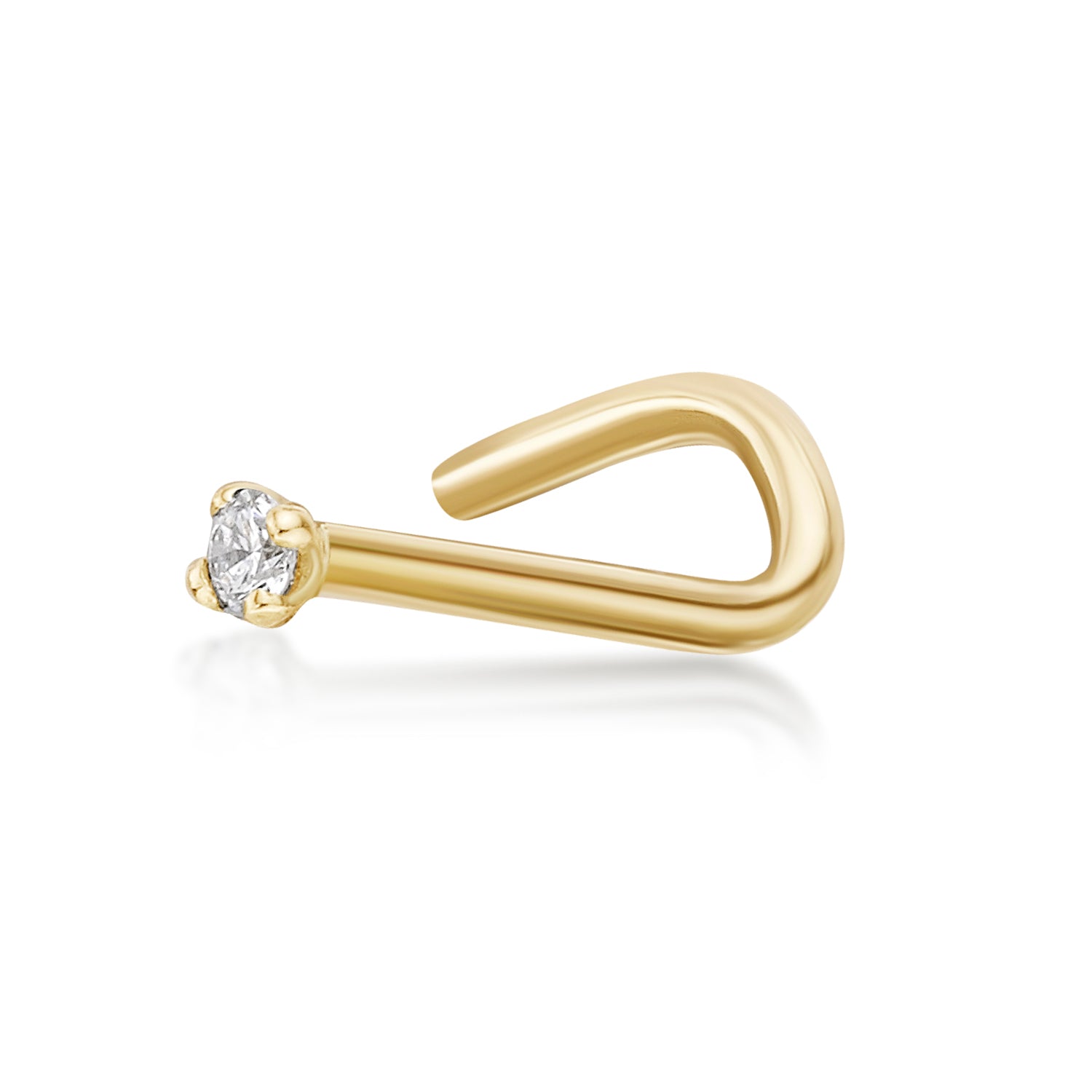 14K Gold Screw Diamond Nose Ring - 22G