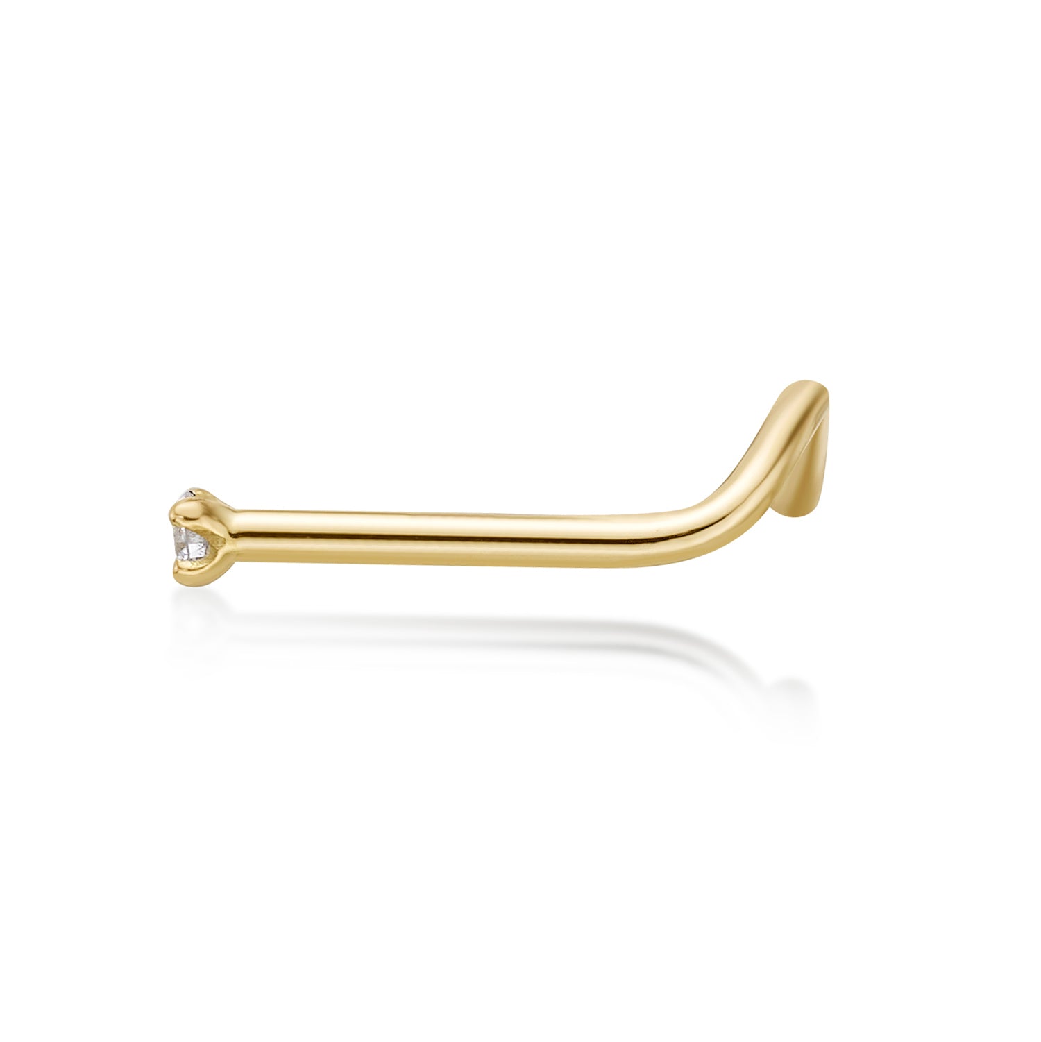 14K Gold Screw Diamond Nose Ring - 22G