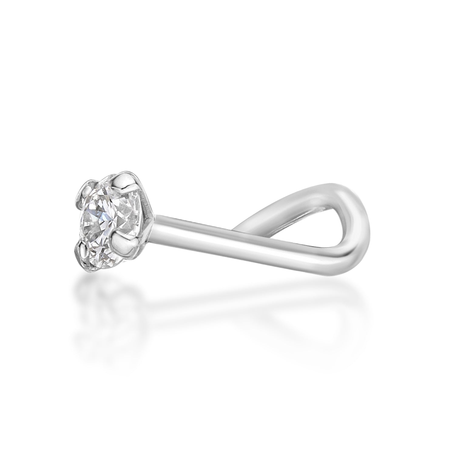 14K Gold Screw Diamond Nose Ring - 22G