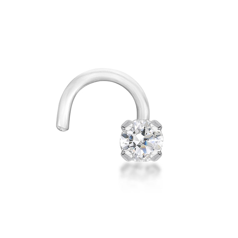 14K Gold Screw Diamond Nose Ring - 22G