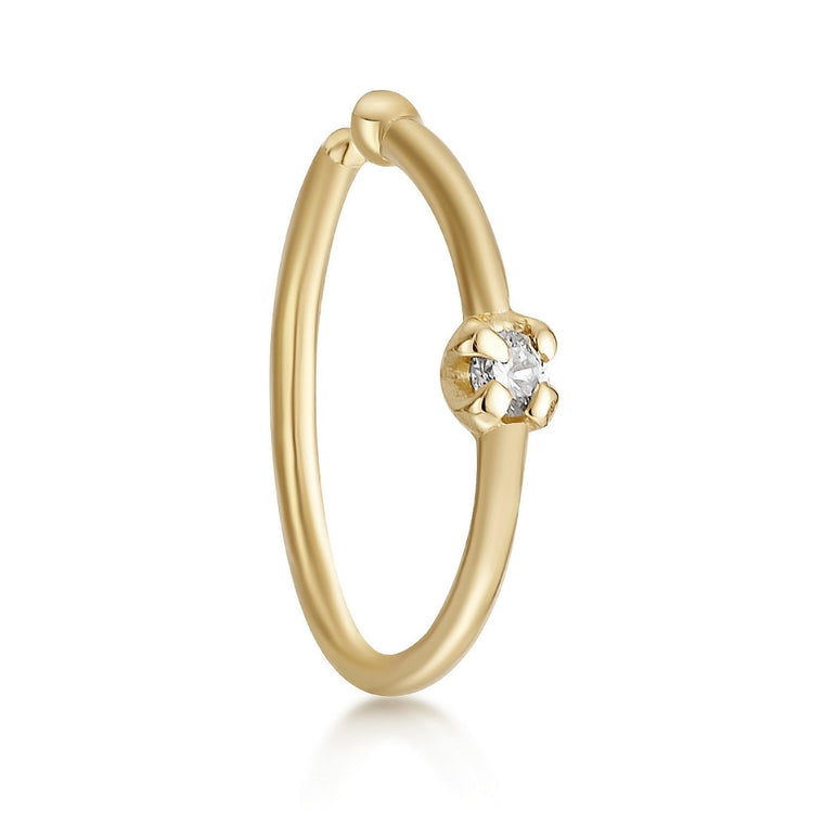 14K Gold Diamond Nose Hoop - 22G