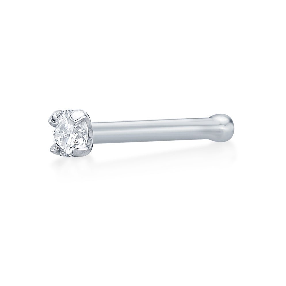 14K Gold Straight Bone Diamond Nose Stud - 22G