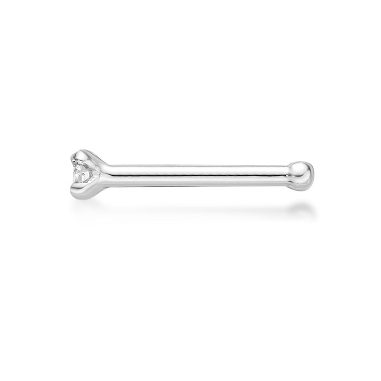 14K Gold Straight Bone Diamond Nose Stud - 22G
