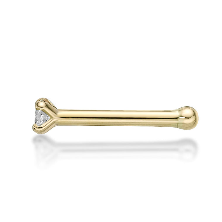 14K Gold Straight Bone Diamond Nose Stud - 22G