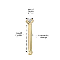 14K Gold Straight Bone Diamond Nose Stud - 22G